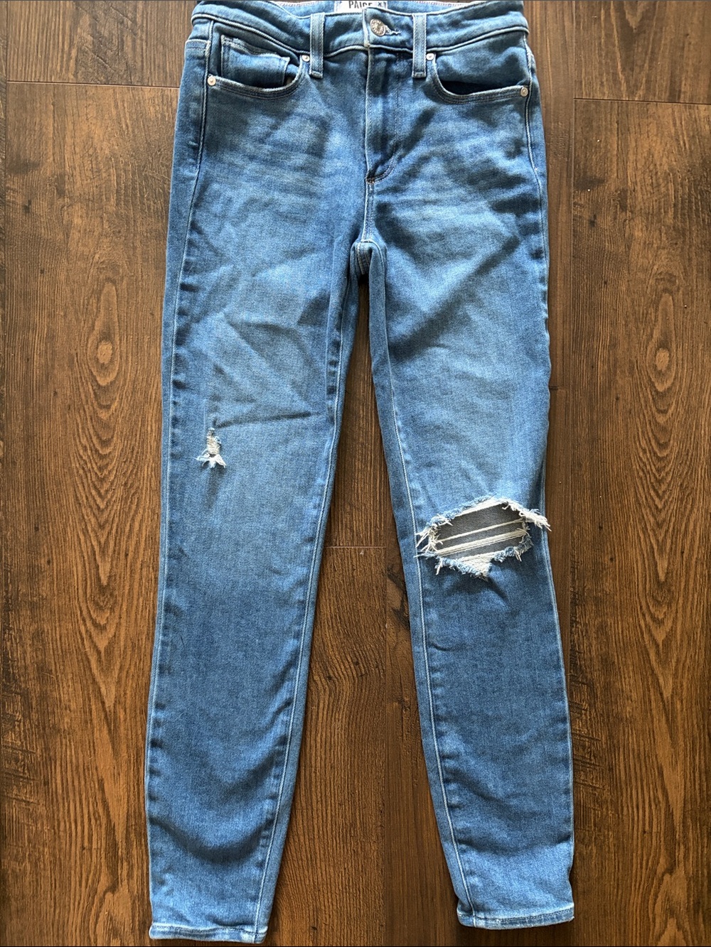PAIGE Hoxton Ankle Medium Blue Distressed Skinny Jeans 25